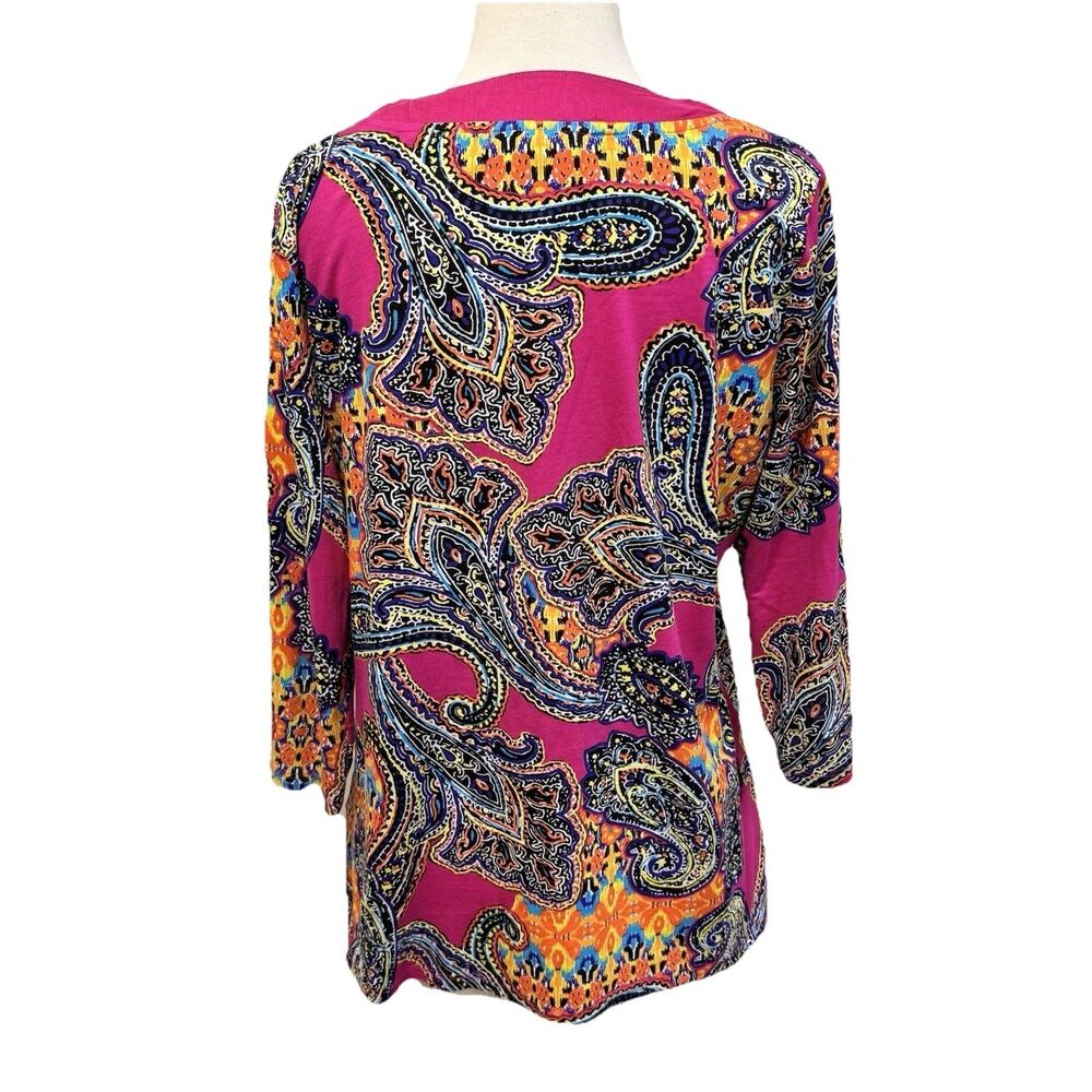 Lauren Ralph Lauren Womens Large Paisley Shirt Pink Linen Boho Luxury Resort - Picture 5 of 7